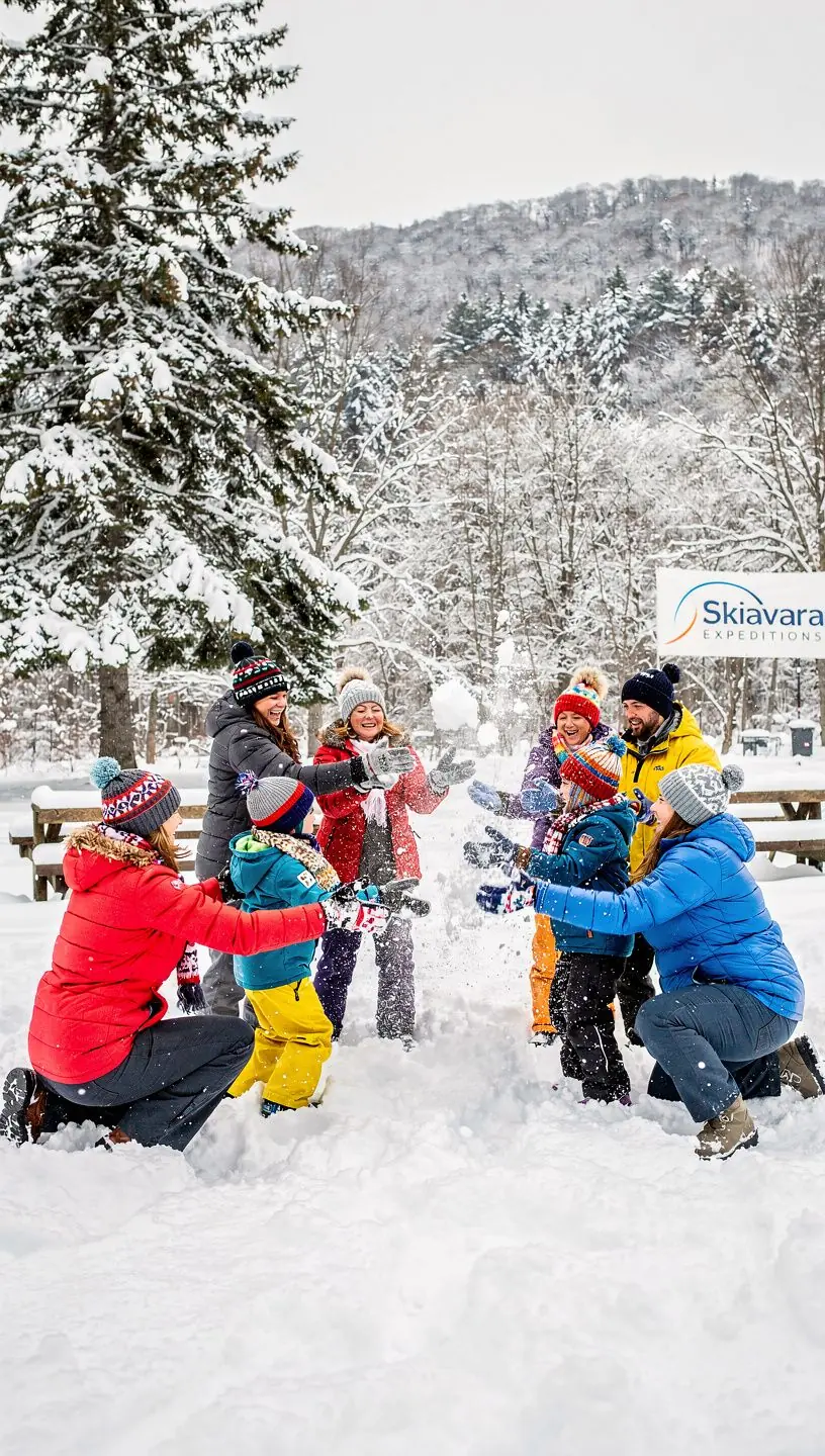Dzieci uczące się jazdy na nartach pod okiem instruktora.