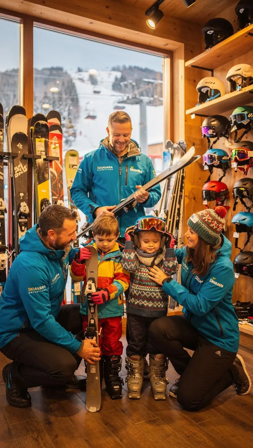 Wynajem sprzętu narciarskiego w specjalnie przystosowanym sklepie.