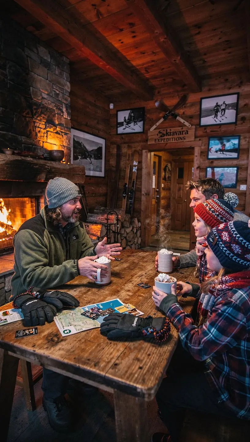 Rodzina ciesząca się wspólnym narciarskim dniem na świeżym powietrzu.