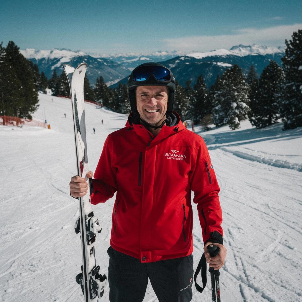 Instruktor narciarski prowadzący lekcję dla początkujących.
